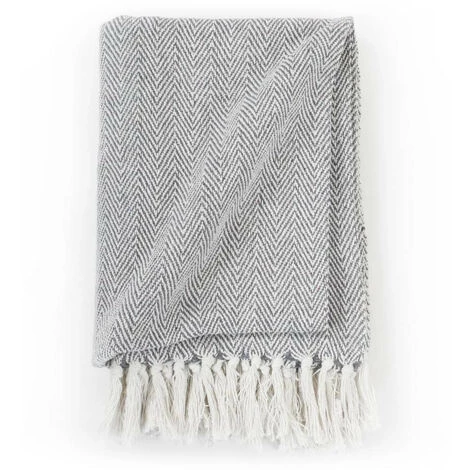 LES TENDANCES Couverture Coton à Chevrons 220 X 250 Cm Gris 7 LES TENDANCES Couverture Coton à Chevrons 220 X 250 Cm Gris – Image 5