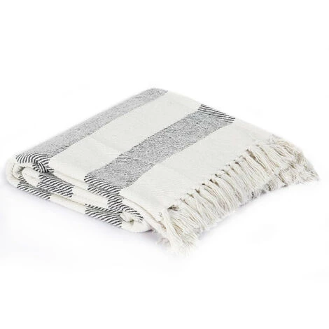 LES TENDANCES Couverture Coton Rayures 125 X 150 Cm Anthracite 6 LES TENDANCES Couverture Coton Rayures 125 X 150 Cm Anthracite – Image 4