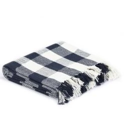 LES TENDANCES Couverture Coton Carreaux 160 X 210 Cm Cm Bleu Marine -Plaid et couverture Soldes 66904175 4