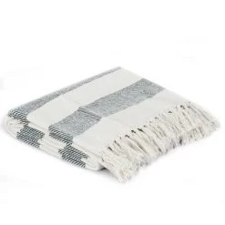 LES TENDANCES Couverture Coton Rayures 220 X 250 Cm Vert Foncé -Plaid et couverture Soldes 66904187 4