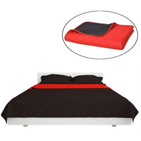 LES TENDANCES Couvre-lit Matelassé Double-face Rouge Et Noir 220x240 Cm 4 LES TENDANCES Couvre-lit Matelassé Double-face Rouge Et Noir 220x240 Cm – Image 2