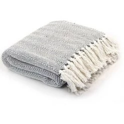 LES TENDANCES Couverture Coton à Chevrons 160 X 210 Cm Gris