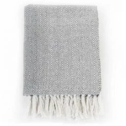 LES TENDANCES Couverture Coton à Chevrons 160 X 210 Cm Gris -Plaid et couverture Soldes 66905363 4