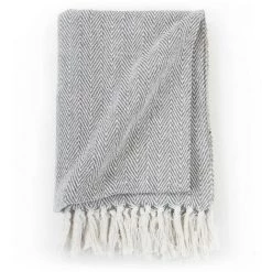 LES TENDANCES Couverture Coton à Chevrons 160 X 210 Cm Gris -Plaid et couverture Soldes 66905363 5