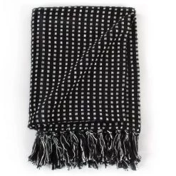 LES TENDANCES Couverture Coton à Carrés 125 X 150 Cm Noir 11 LES TENDANCES Couverture Coton à Carrés 125 X 150 Cm Noir -Plaid et couverture Soldes 66905374 5