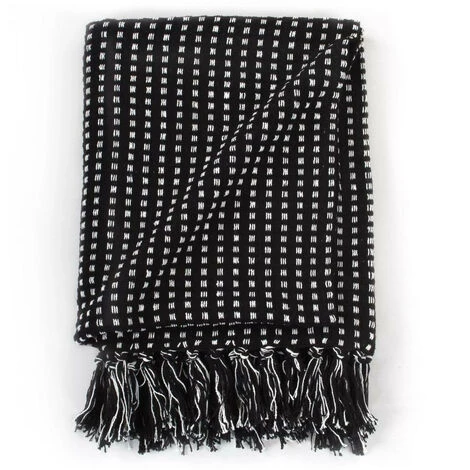 LES TENDANCES Couverture Coton à Carrés 125 X 150 Cm Noir 7 LES TENDANCES Couverture Coton à Carrés 125 X 150 Cm Noir – Image 5