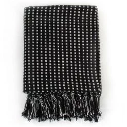 LES TENDANCES Couverture Coton à Carreaux 160 X 210 Cm Noir -Plaid et couverture Soldes 66905635 4