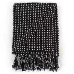 LES TENDANCES Couverture Coton à Carreaux 160 X 210 Cm Noir -Plaid et couverture Soldes 66905635 5