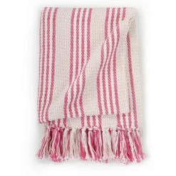 LES TENDANCES Couverture Coton à Rayures 220 X 250 Cm Rose Et Blanc -Plaid et couverture Soldes 66905649 4