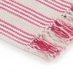 LES TENDANCES Couverture Coton à Rayures 220 X 250 Cm Rose Et Blanc -Plaid et couverture Soldes 66905649 5