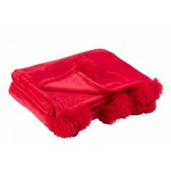 LANADECO PLAID POMPON POLYESTER FUSCHIA - Fuchsia