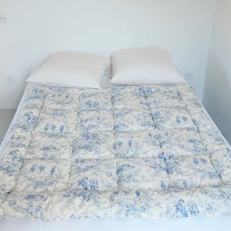 MAISON TILLEUL Edredon En Coton Matelassé Toile De Jouy Bleu 140 X 150 - Bleu 5 MAISON TILLEUL Edredon En Coton Matelassé Toile De Jouy Bleu 140 X 150 - Bleu – Image 3
