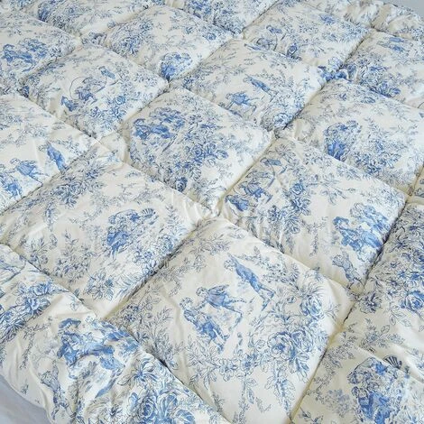 MAISON TILLEUL Edredon En Coton Matelassé Toile De Jouy Bleu 140 X 150 - Bleu 7 MAISON TILLEUL Edredon En Coton Matelassé Toile De Jouy Bleu 140 X 150 - Bleu – Image 5