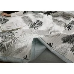 ENLENK Couvre Lit Matelassée, Doux Microfiber Couvre-lit Couverture De Lit Jeté De Lit Dessus De Lit - Réversible Imprimé En Moderne (100x150cm,Feuilles ) -Plaid et couverture Soldes 68338743 4