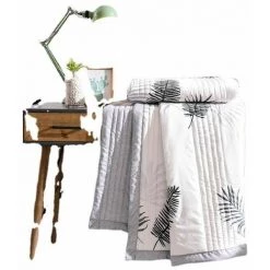 ENLENK Couvre Lit Matelassée, Doux Microfiber Couvre-lit Couverture De Lit Jeté De Lit Dessus De Lit - Réversible Imprimé En Moderne (100x150cm,Feuilles ) -Plaid et couverture Soldes 68338743 5