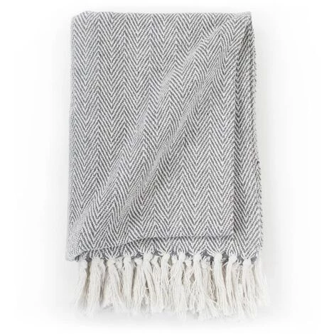 Couverture Coton à Chevrons 125x150 Cm Gris VidaXL 5 Couverture Coton à Chevrons 125x150 Cm Gris VidaXL – Image 3