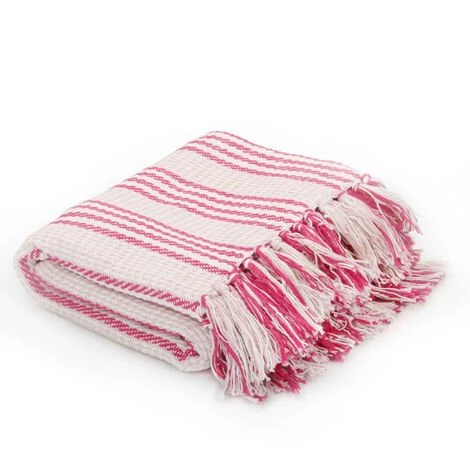Couverture Coton à Rayures Rose Et Blanc 125x150 Cm VidaXL 3 Couverture Coton à Rayures Rose Et Blanc 125x150 Cm VidaXL