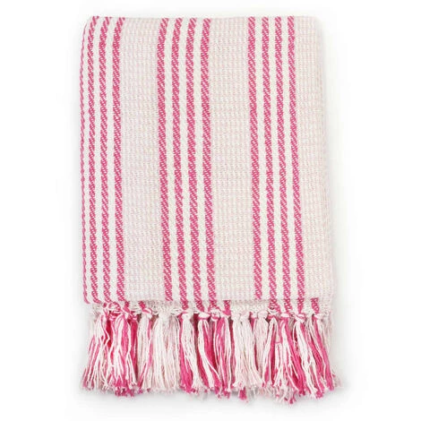 Couverture Coton à Rayures Rose Et Blanc 125x150 Cm VidaXL 4 Couverture Coton à Rayures Rose Et Blanc 125x150 Cm VidaXL – Image 2