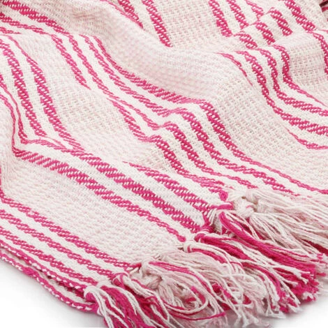 Couverture Coton à Rayures Rose Et Blanc 125x150 Cm VidaXL 7 Couverture Coton à Rayures Rose Et Blanc 125x150 Cm VidaXL – Image 5